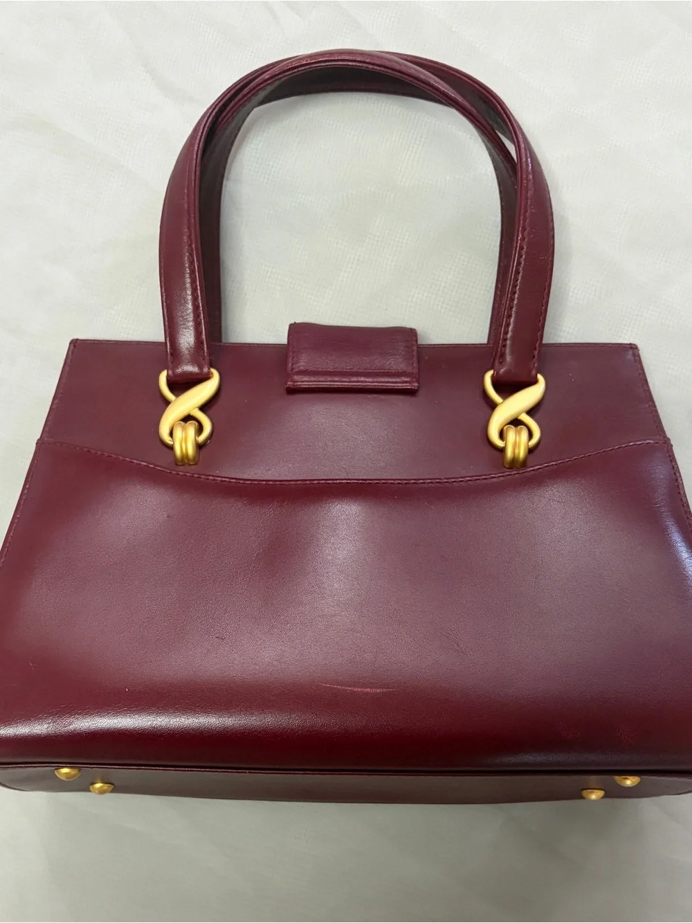 Vintage Ungaro Wine Red Leather Top Handle Bag Gold Hardware